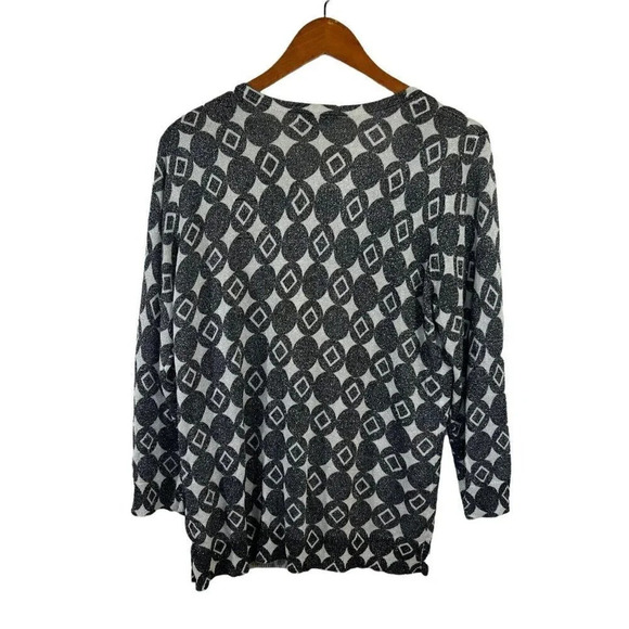 Joseph A. Gray and White Circle and Diamonds Shape Pattern Metallic Cardigan XL - Picture 2 of 6